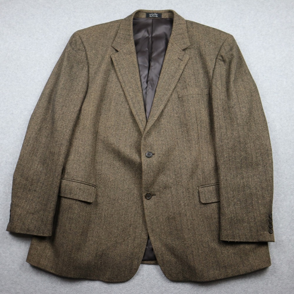 Andrew Fezza Sport Coat Mens 50 L Cliff Brown Wool Camel Hair Herringbone Blazer